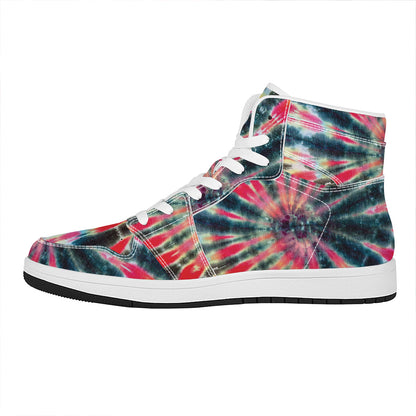 Black Backed Tie Dye Print High Top Leather Sneakers