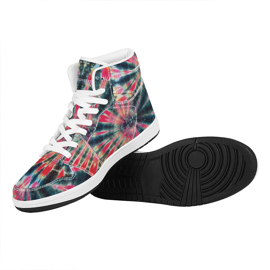 Black Backed Tie Dye Print High Top Leather Sneakers