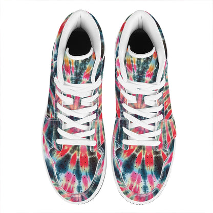 Black Backed Tie Dye Print High Top Leather Sneakers