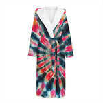 Black Backed Tie Dye Print Hooded Bathrobe