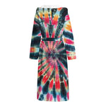Black Backed Tie Dye Print Hooded Bathrobe