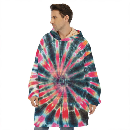Black Backed Tie Dye Print Hoodie Blanket
