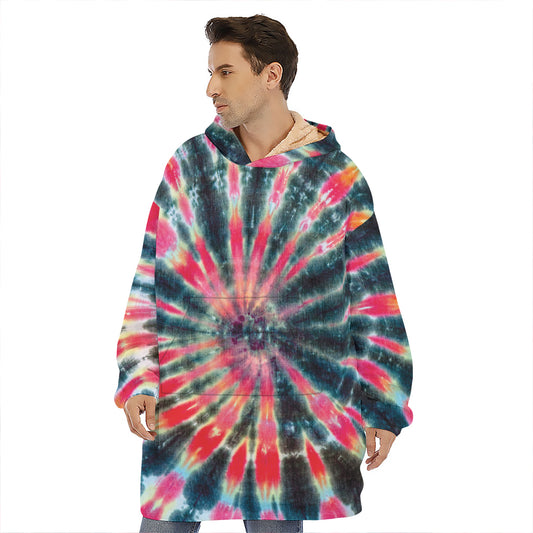 Black Backed Tie Dye Print Hoodie Blanket