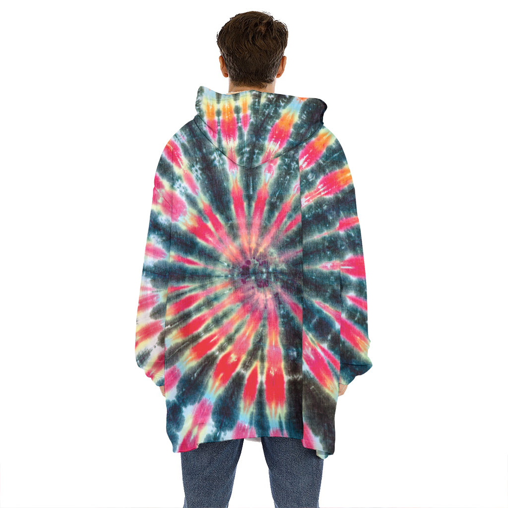 Black Backed Tie Dye Print Hoodie Blanket