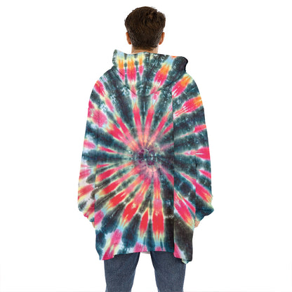 Black Backed Tie Dye Print Hoodie Blanket