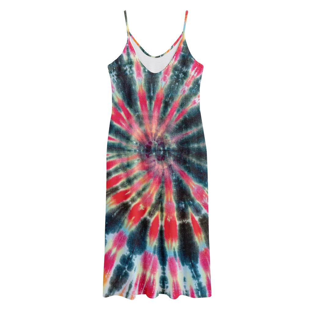 Black Backed Tie Dye Print Jersey Midi Cami Dress