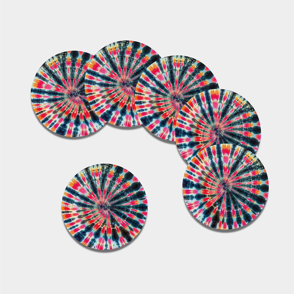 Black Backed Tie Dye Print Leather Coaster Set
