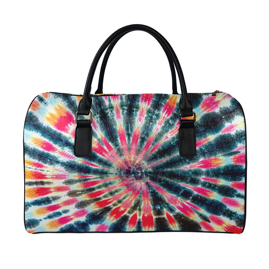 Black Backed Tie Dye Print Leather Duffle Bag