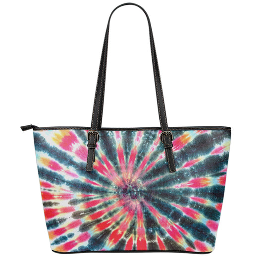 Black Backed Tie Dye Print Leather Tote Bag