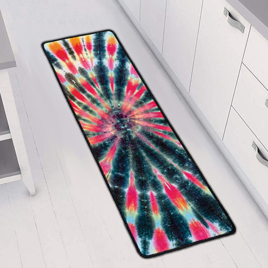 Black Backed Tie Dye Print Long Kitchen Mat