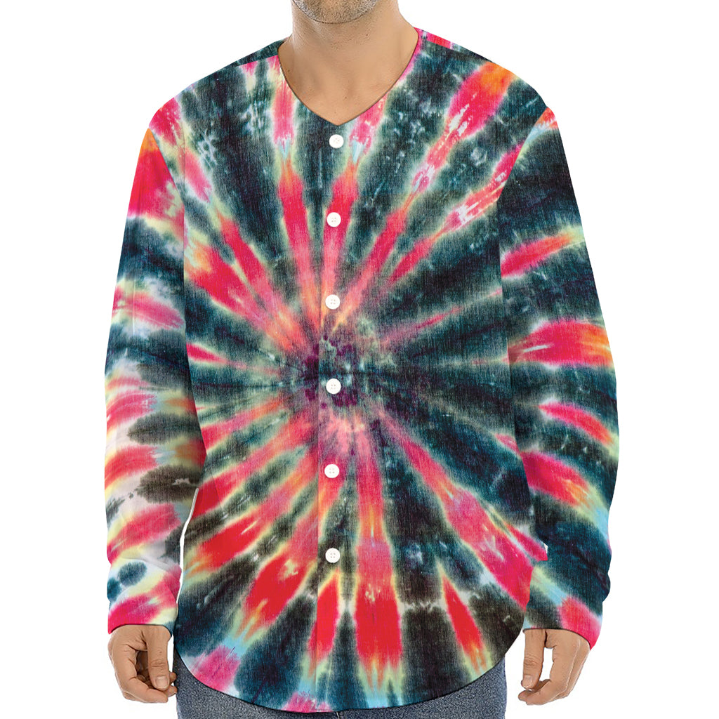 Black Backed Tie Dye Print Long Sleeve Baseball Jersey