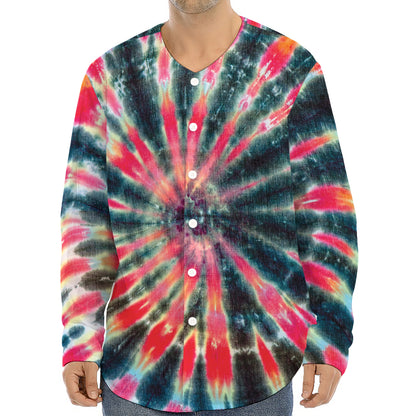 Black Backed Tie Dye Print Long Sleeve Baseball Jersey
