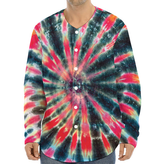 Black Backed Tie Dye Print Long Sleeve Baseball Jersey