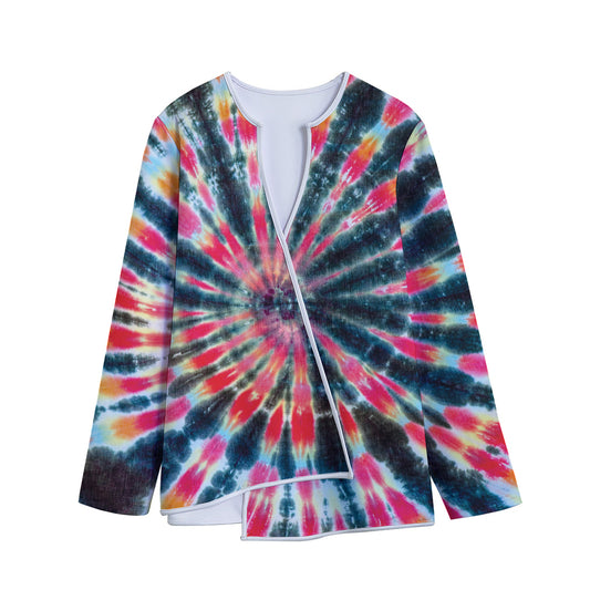 Black Backed Tie Dye Print Long Sleeve Short Coat