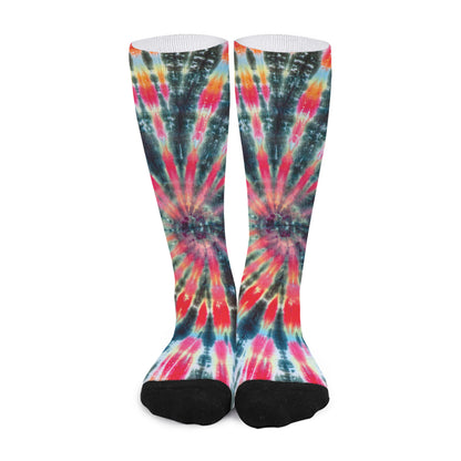Black Backed Tie Dye Print Long Socks