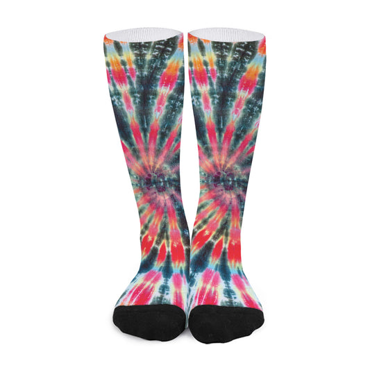 Black Backed Tie Dye Print Long Socks
