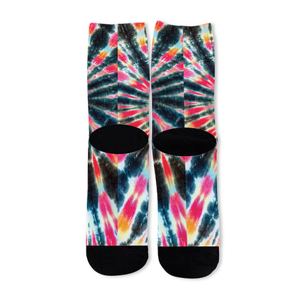 Black Backed Tie Dye Print Long Socks