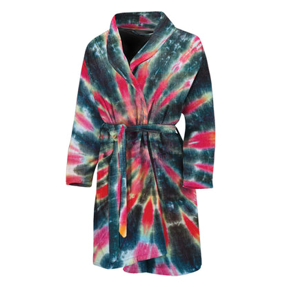 Black Backed Tie Dye Print Men's Bathrobe