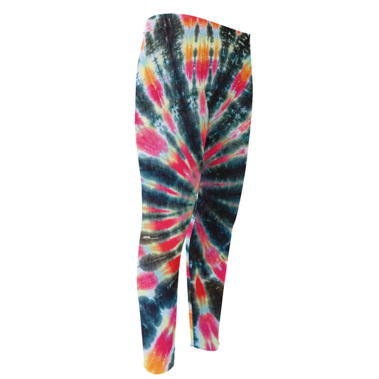 Black Backed Tie Dye Print Men's Compression Pants