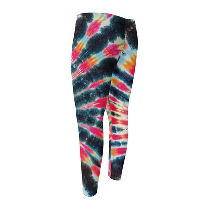Black Backed Tie Dye Print Men's Compression Pants