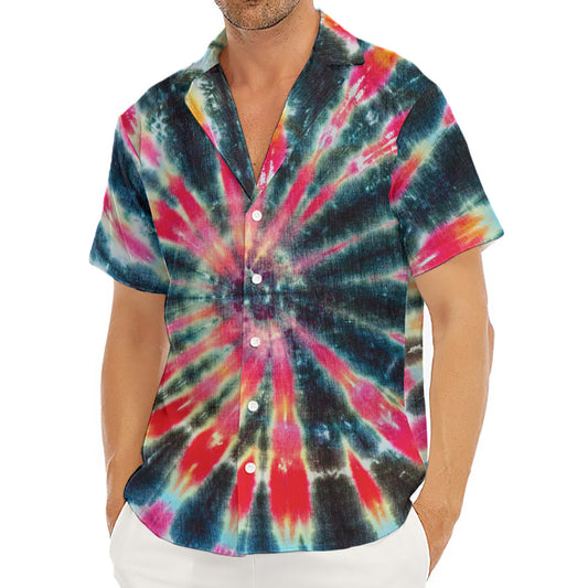 Black Backed Tie Dye Print Men's Deep V-Neck Shirt