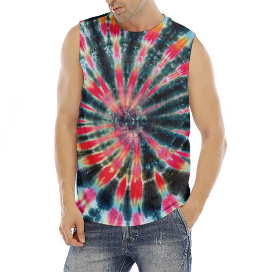 Black Backed Tie Dye Print Men's Fitness Tank Top