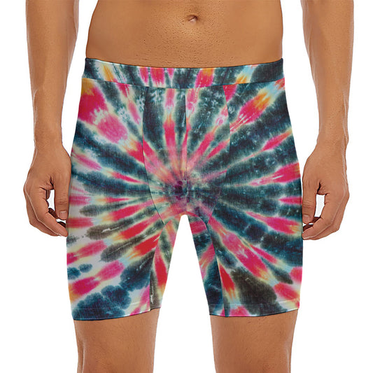 Black Backed Tie Dye Print Men's Long Boxer Briefs
