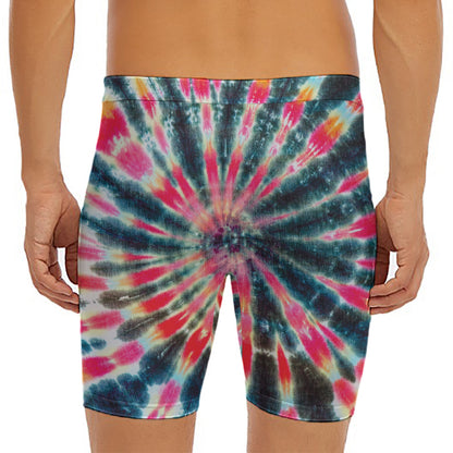 Black Backed Tie Dye Print Men's Long Boxer Briefs