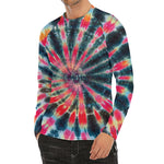 Black Backed Tie Dye Print Men's Long Sleeve Rash Guard