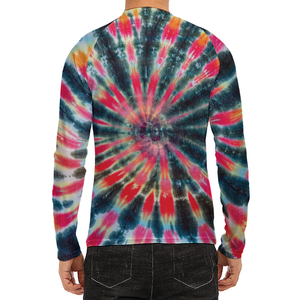 Black Backed Tie Dye Print Men's Long Sleeve Rash Guard