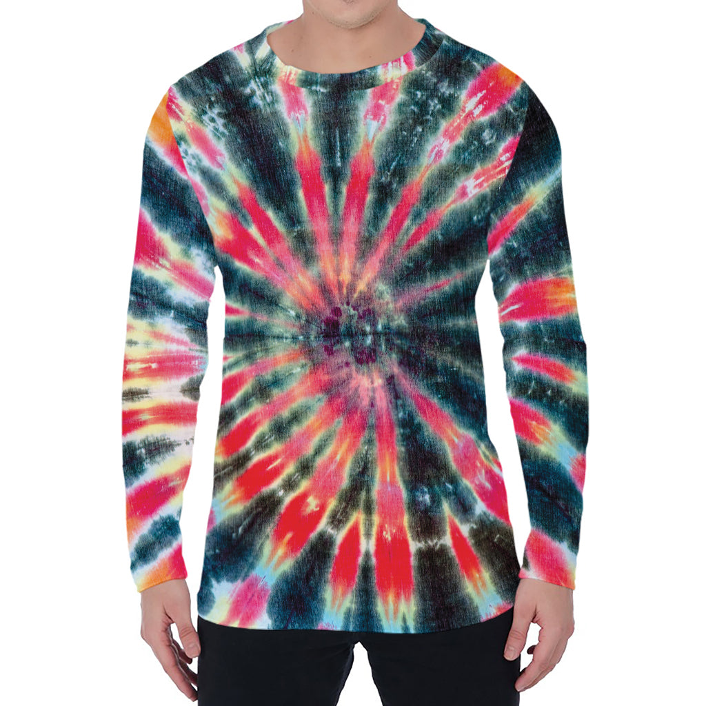 Black Backed Tie Dye Print Men's Long Sleeve T-Shirt