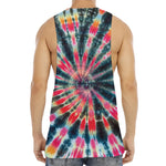 Black Backed Tie Dye Print Men's Muscle Tank Top