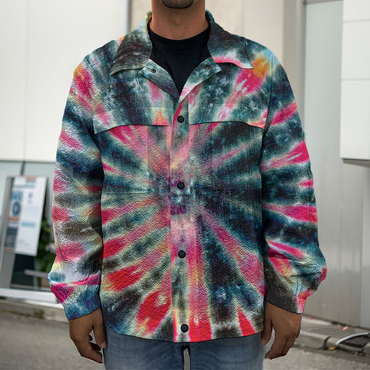 Black Backed Tie Dye Print Men's Shirt Jacket