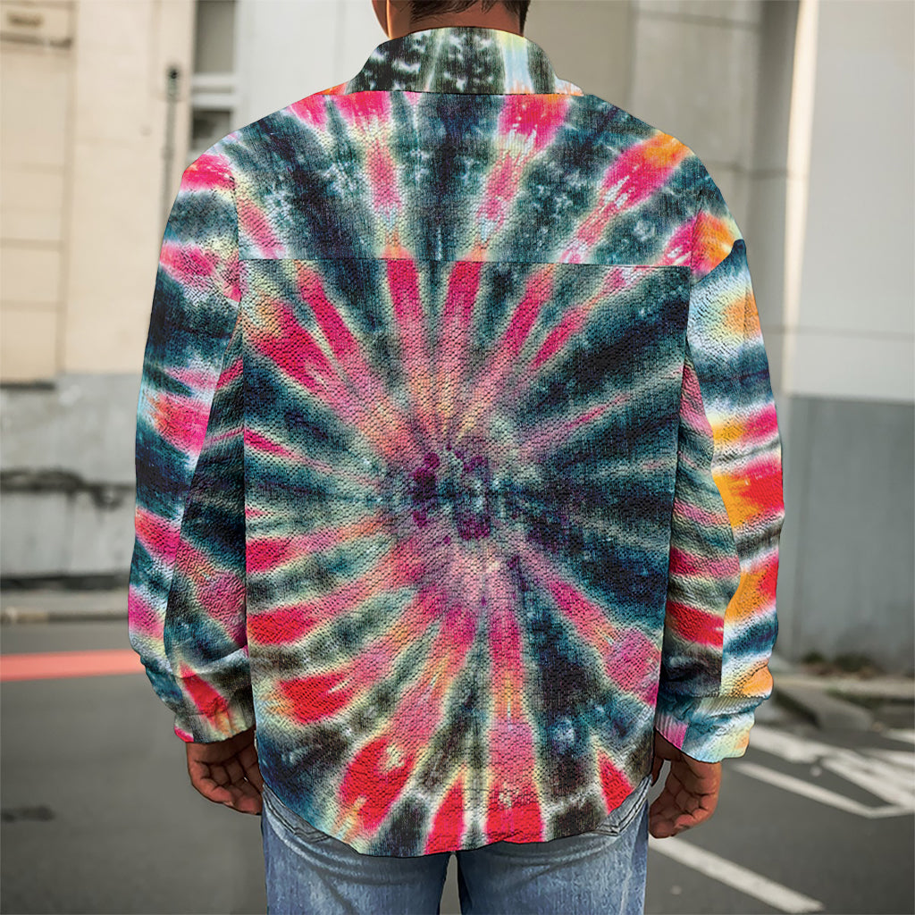 Black Backed Tie Dye Print Men's Shirt Jacket