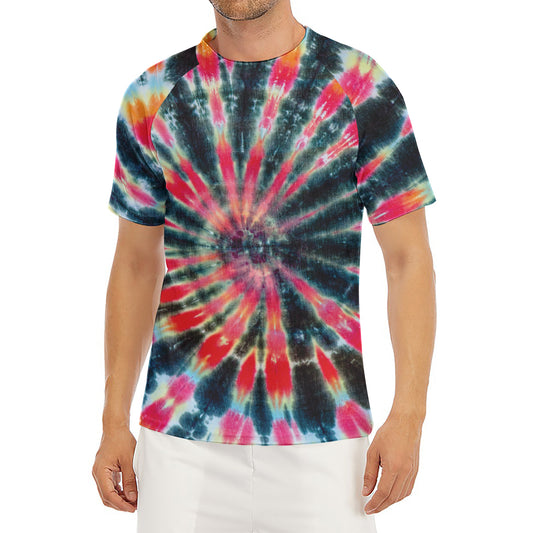 Black Backed Tie Dye Print Men's Short Sleeve Rash Guard