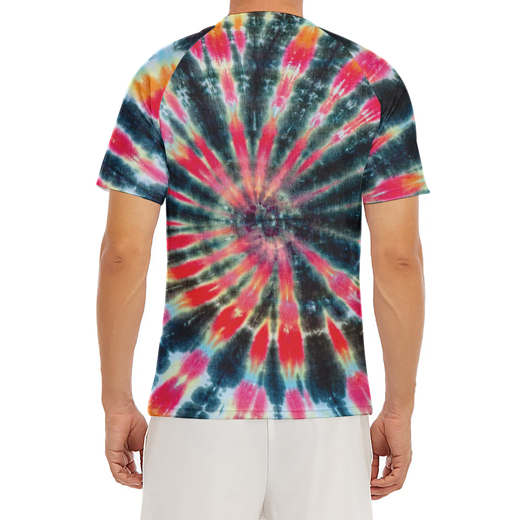 Black Backed Tie Dye Print Men's Short Sleeve Rash Guard