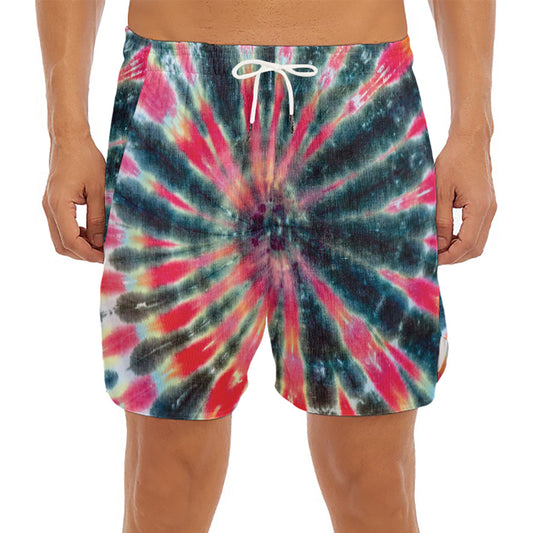 Black Backed Tie Dye Print Men's Split Running Shorts