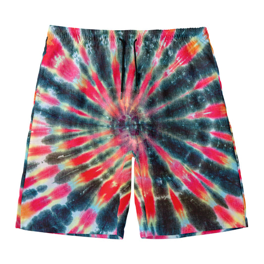 Black Backed Tie Dye Print Men's Swim Trunks