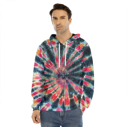 Black Backed Tie Dye Print Men's Velvet Pullover Hoodie