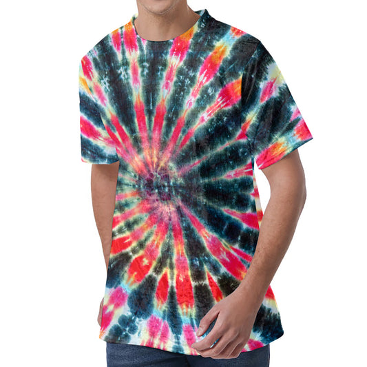 Black Backed Tie Dye Print Men's Velvet T-Shirt