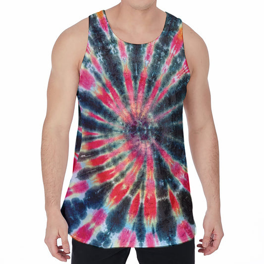 Black Backed Tie Dye Print Men's Velvet Tank Top