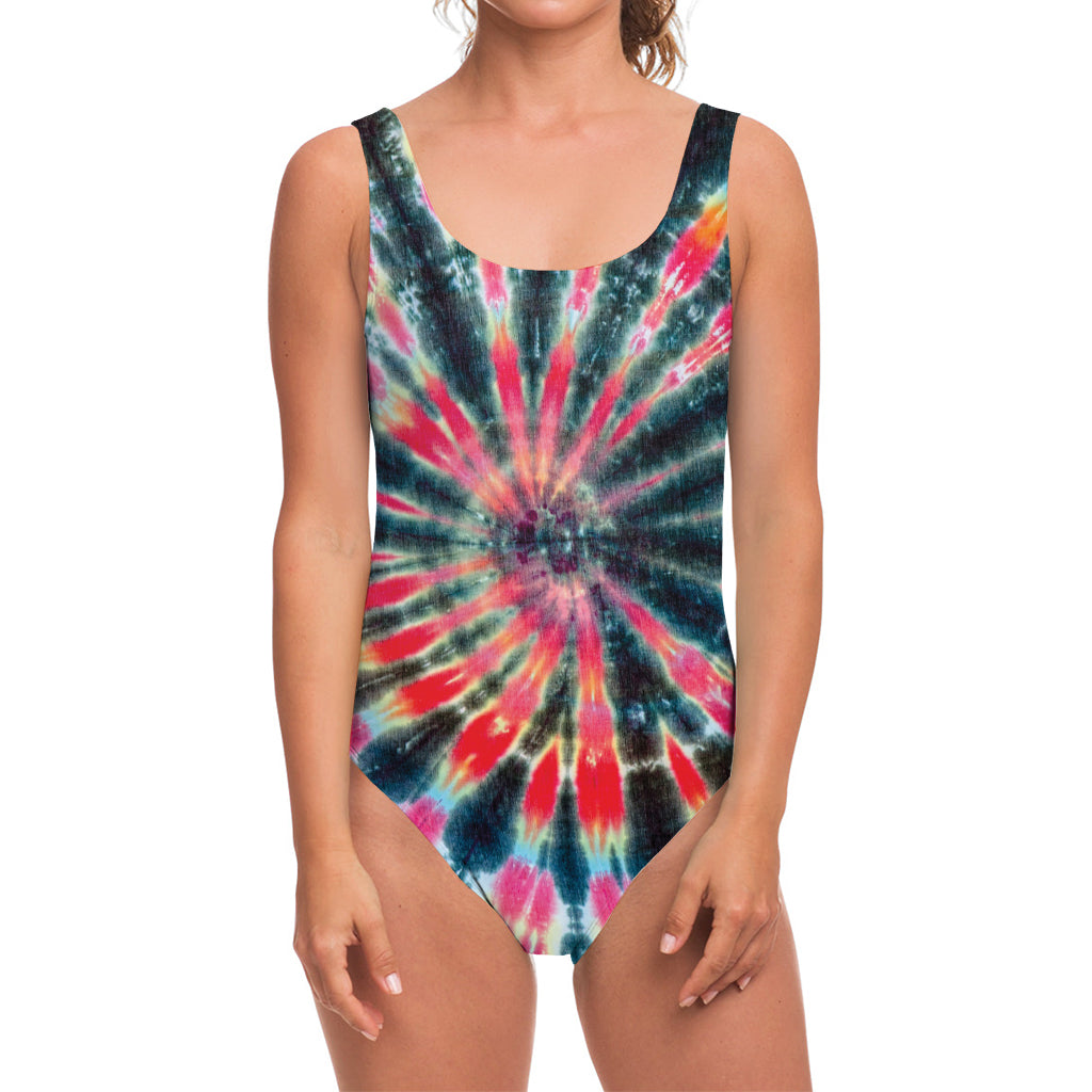 Black Backed Tie Dye Print One Piece Swimsuit