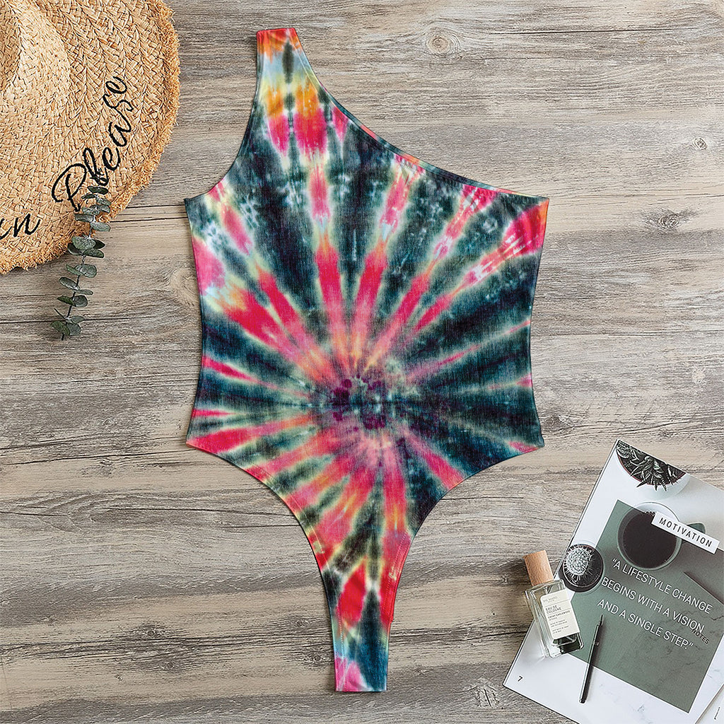 Black Backed Tie Dye Print One Shoulder Bodysuit