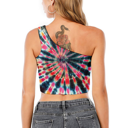Black Backed Tie Dye Print One Shoulder Crop Top