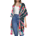 Black Backed Tie Dye Print Open Front Beach Cover Up