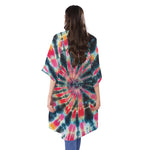 Black Backed Tie Dye Print Open Front Beach Cover Up
