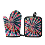 Black Backed Tie Dye Print Oven Mitt And Pot Holder Set