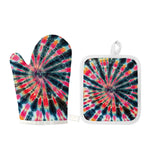 Black Backed Tie Dye Print Oven Mitt And Pot Holder Set
