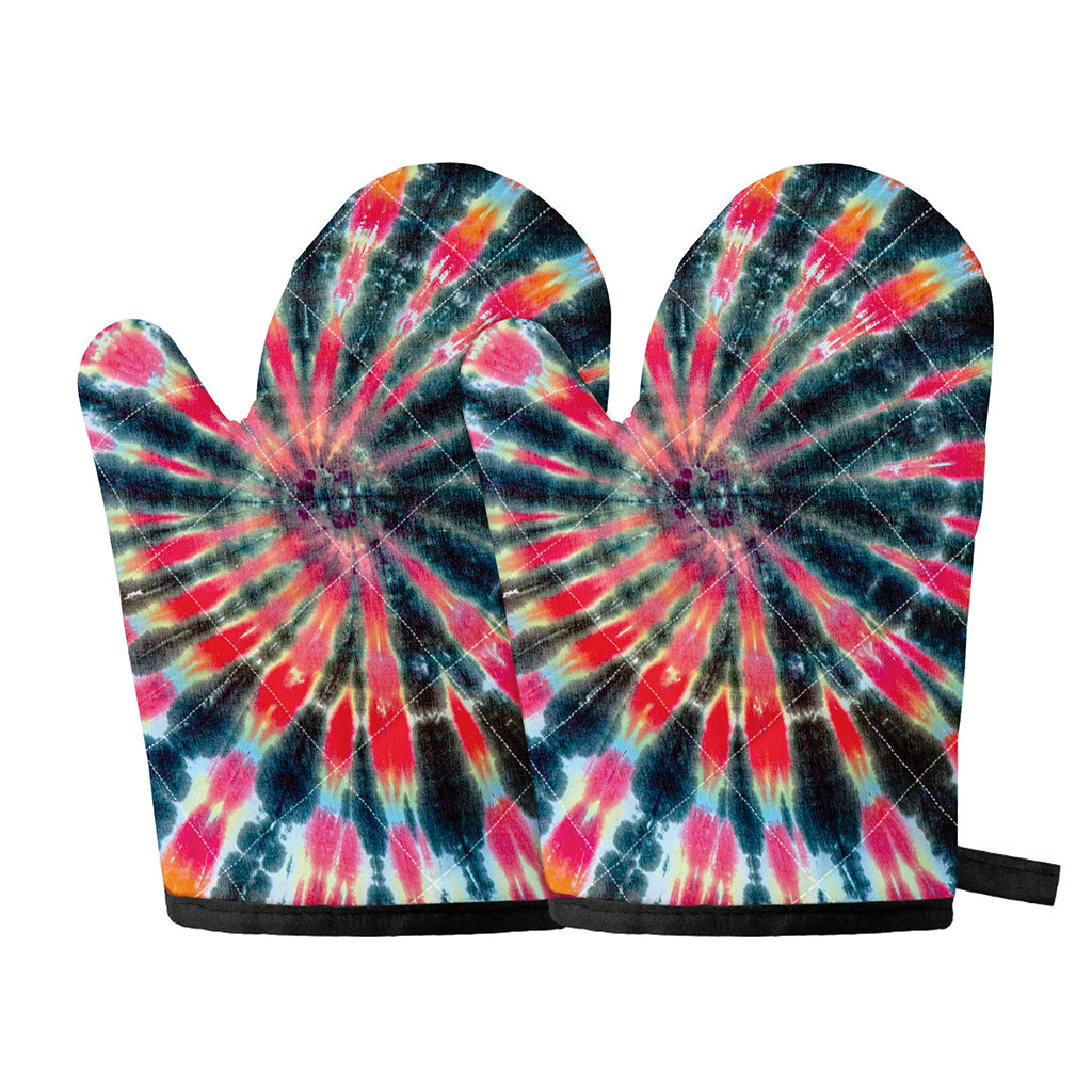 Black Backed Tie Dye Print Oven Mitts