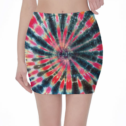 Black Backed Tie Dye Print Pencil Mini Skirt
